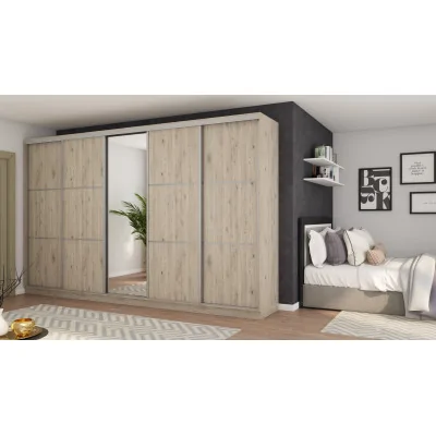 Szafa przesuwna 400x244 cm dąb bordeaux z lustrem - Velaro | eMeblast