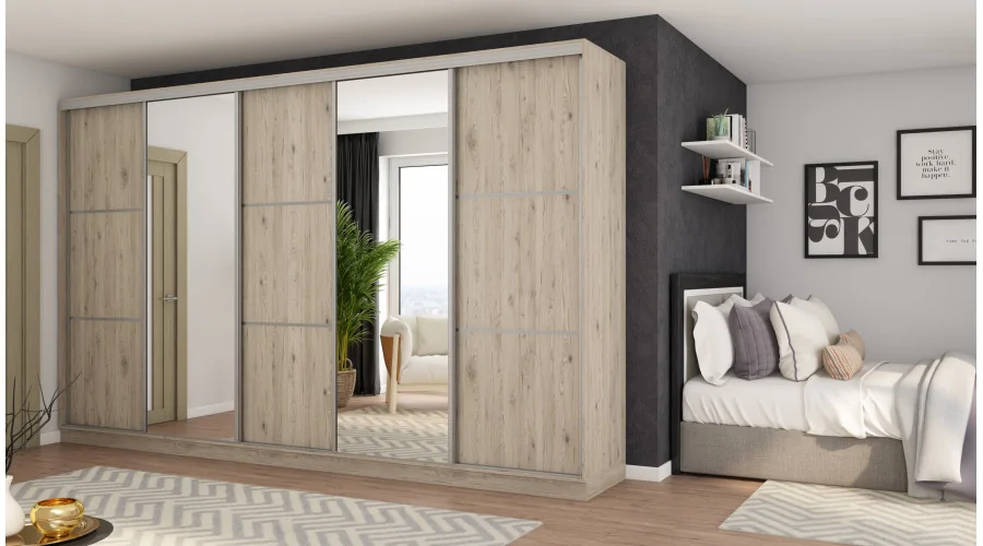 Szafa przesuwna 400x244 cm dąb bordeaux 2 lustra - Velaro | eMeblast