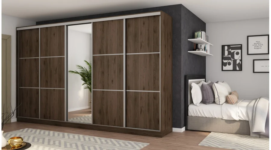 Szafa przesuwna 400x244 cm orzech okapi z lustrem - Velaro | eMeblast