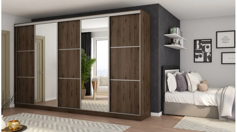 Szafa przesuwna 400x244 cm orzech okapi 2 lustra - Velaro | eMeblast