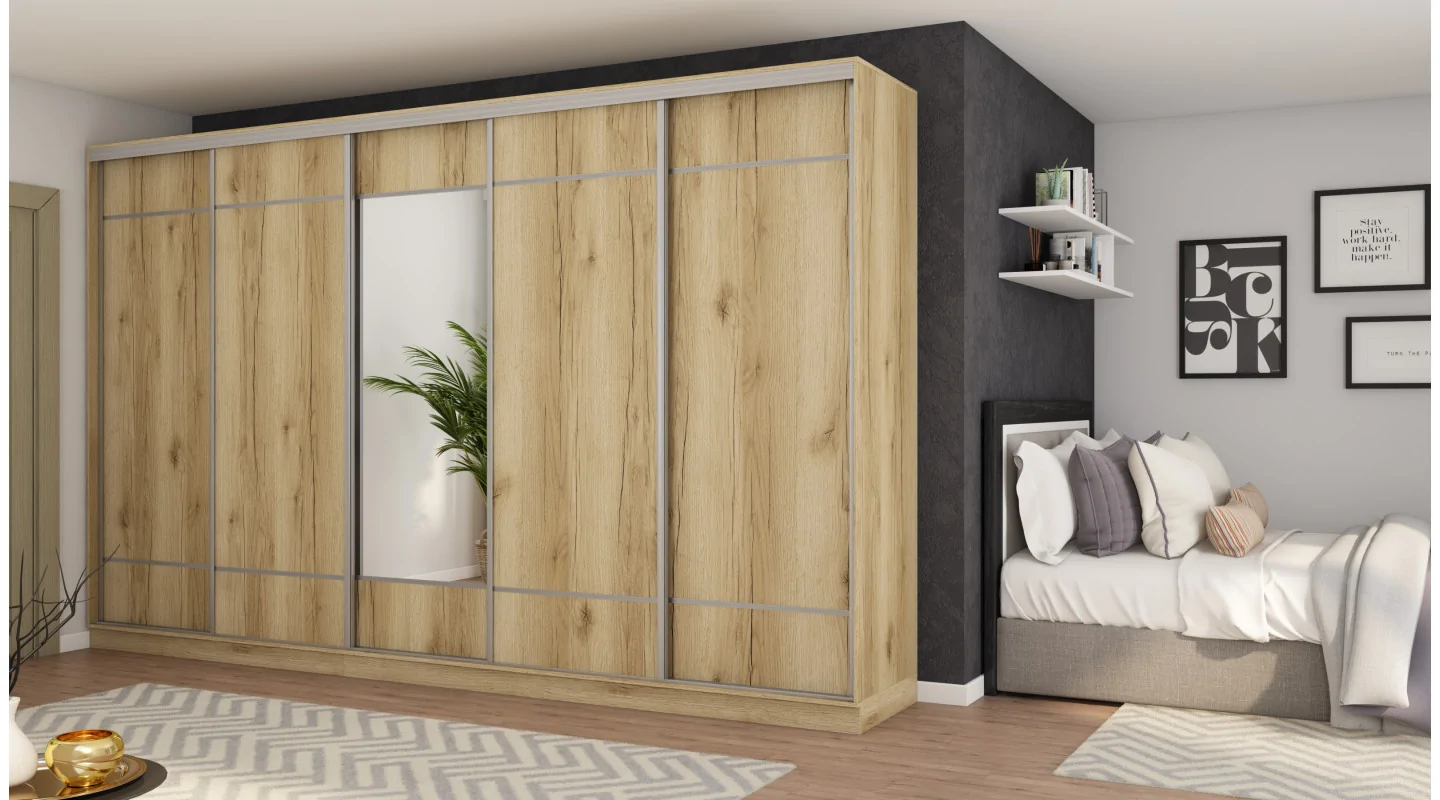 Szafa przesuwna 400x244 cm dąb grand naturalny z lustrem - Velaro | eMeblast