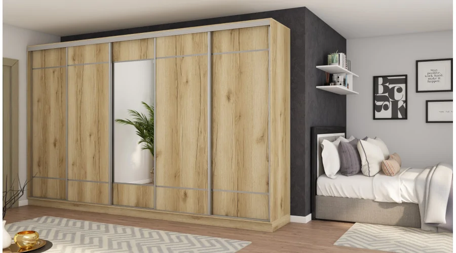 Szafa przesuwna 400x244 cm dąb grand naturalny z lustrem - Velaro | eMeblast