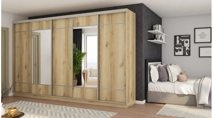 Szafa przesuwna 400x244 cm dąb grand naturalny 2 lustra - Velaro | eMeblast
