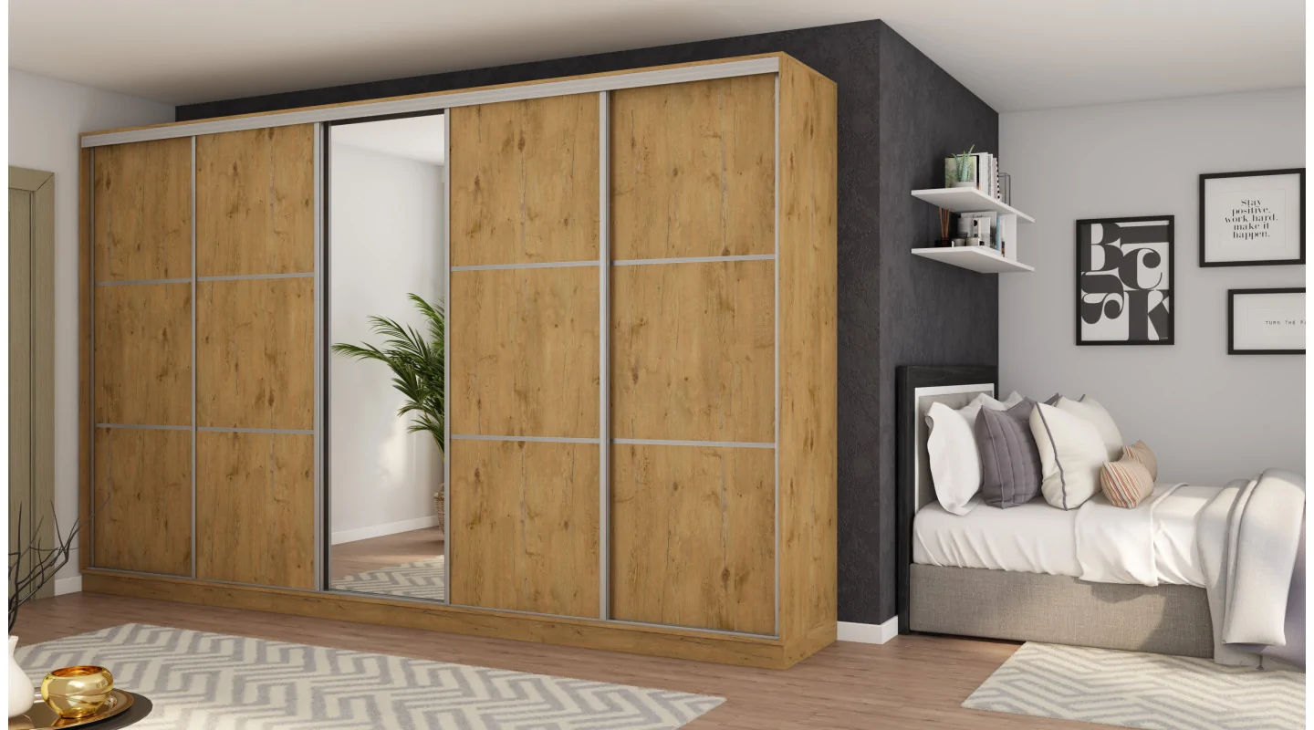 Szafa przesuwna 400x244 cm dąb lancelot z lustrem - Velaro | eMeblast