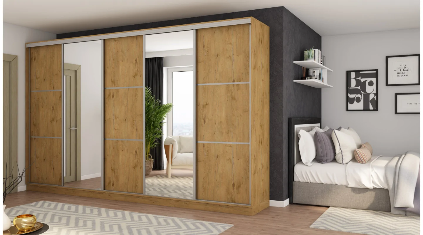 Szafa przesuwna 400x244 cm dąb lancelot 2 lustra - Velaro | eMeblast