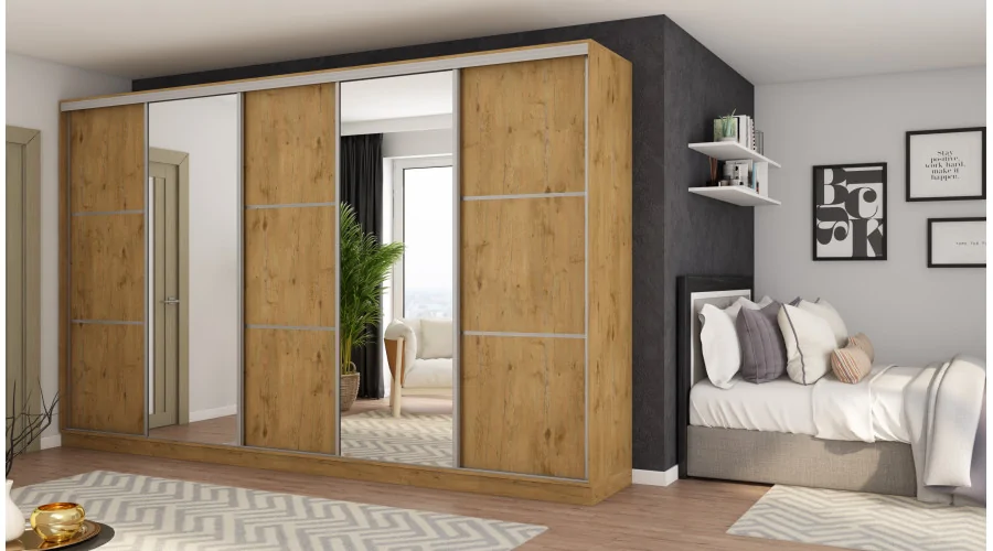 Szafa przesuwna 400x244 cm dąb lancelot 2 lustra - Velaro | eMeblast