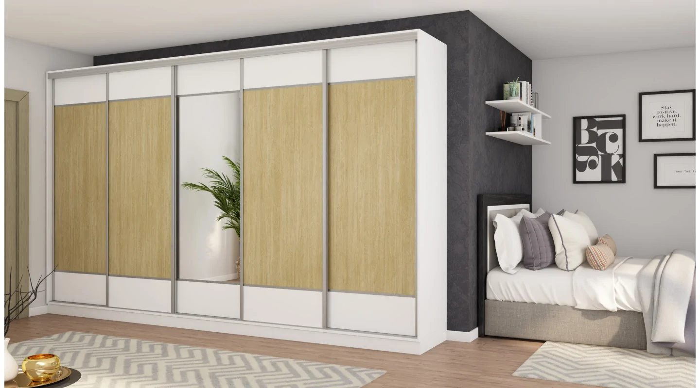 Szafa przesuwna 400x244 cm biel /jodełka scandi z lustrem - Velaro | eMeblast