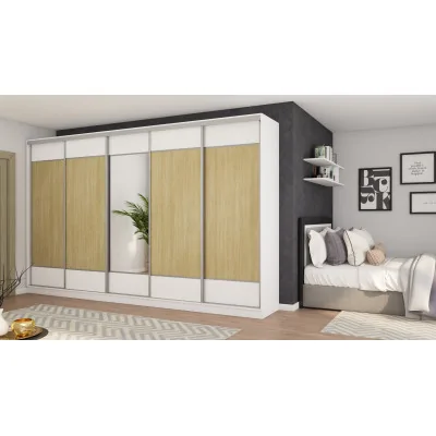 Szafa przesuwna 400x244 cm biel /jodełka scandi z lustrem - Velaro | eMeblast