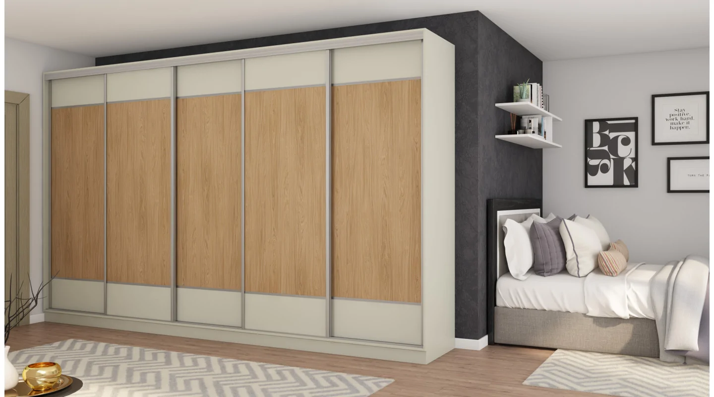Szafa przesuwna 400x244 cm kaszmirowy beż /dąb casella - Velaro | eMeblast