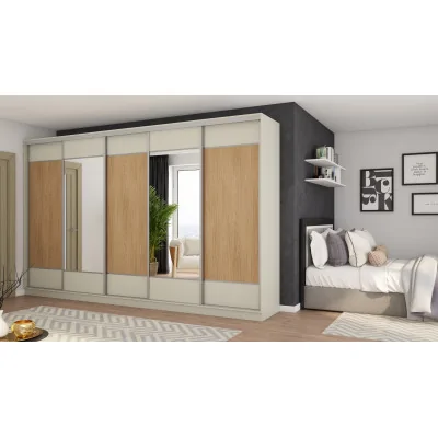Szafa przesuwna 400x244 cm kaszmirowy beż /dąb casella 2 lustra - Velaro | eMeblast