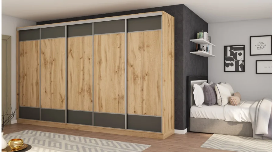 Szafa przesuwna 400x244 cm dąb wotan /grafit - Velaro | eMeblast