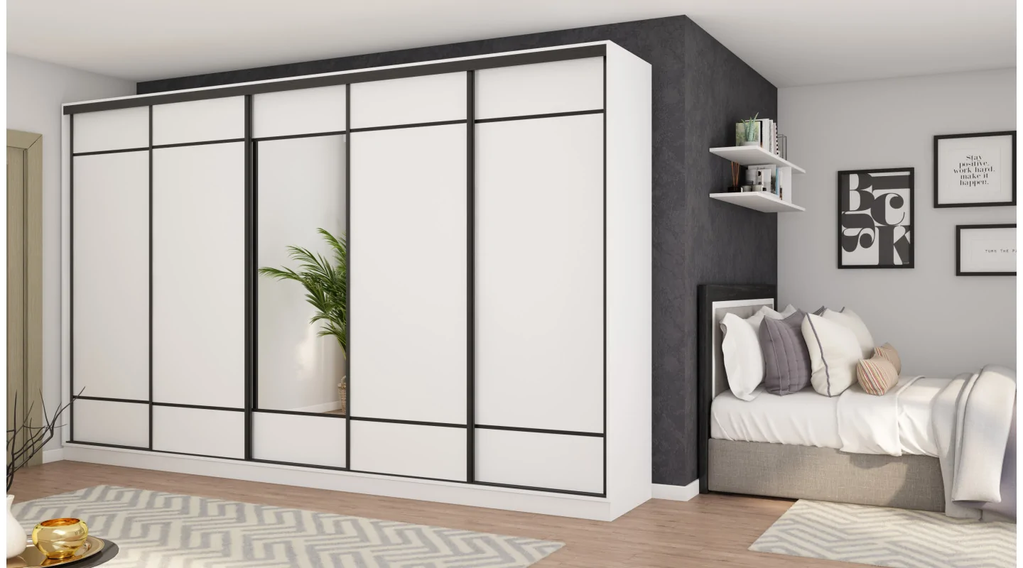 Szafa przesuwna 400x244 cm biel z lustrem - Velaro | eMeblast