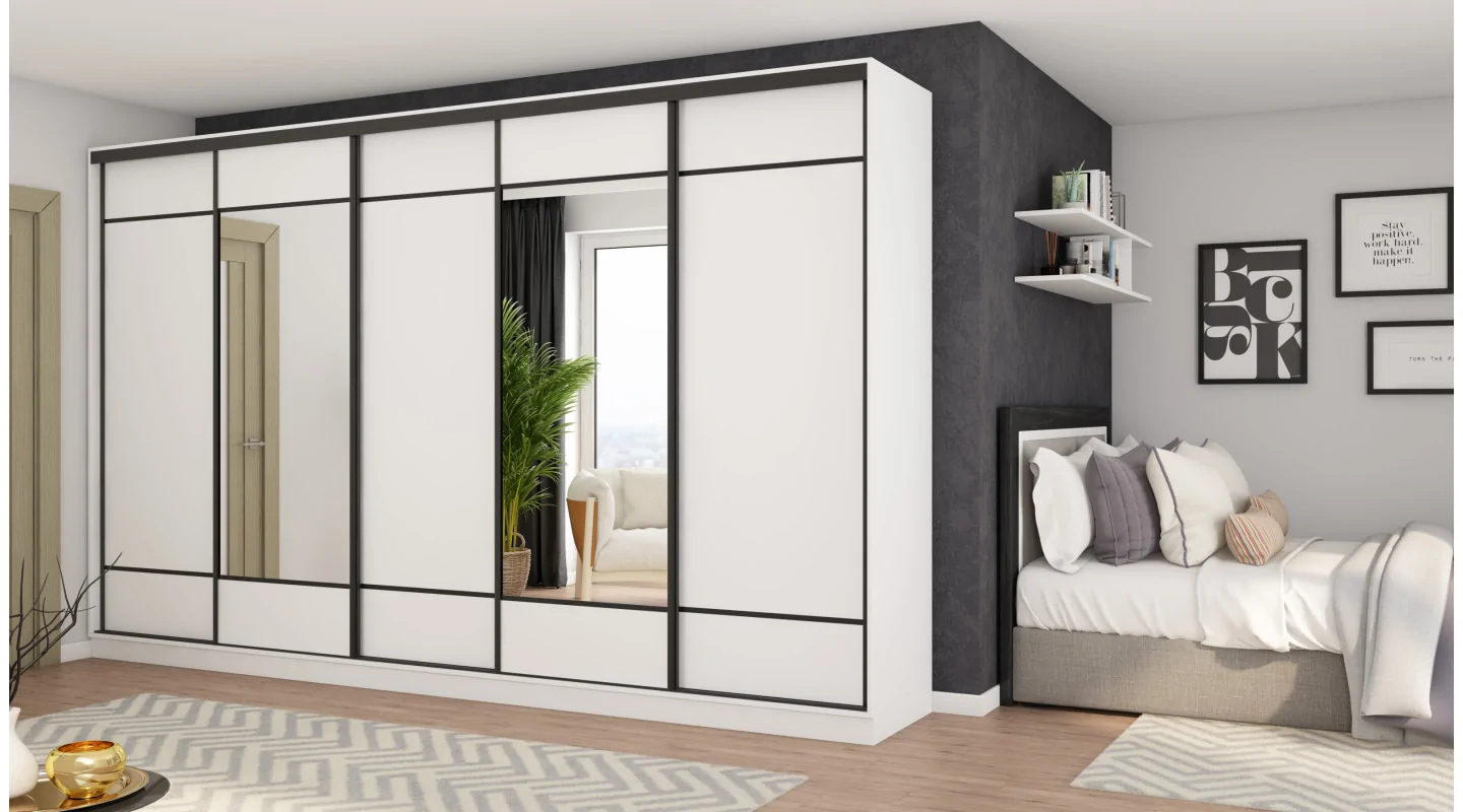 Szafa przesuwna 400x244 cm biel 2 lustra - Velaro | eMeblast