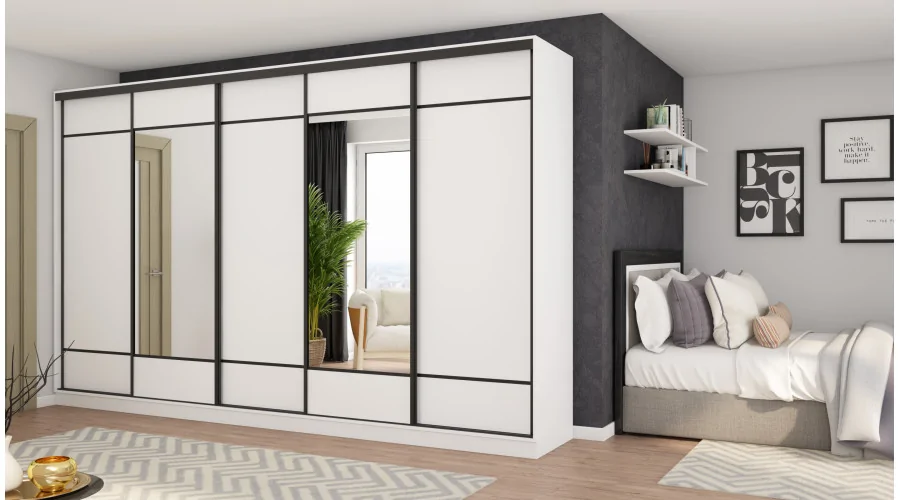 Szafa przesuwna 400x244 cm biel 2 lustra - Velaro | eMeblast