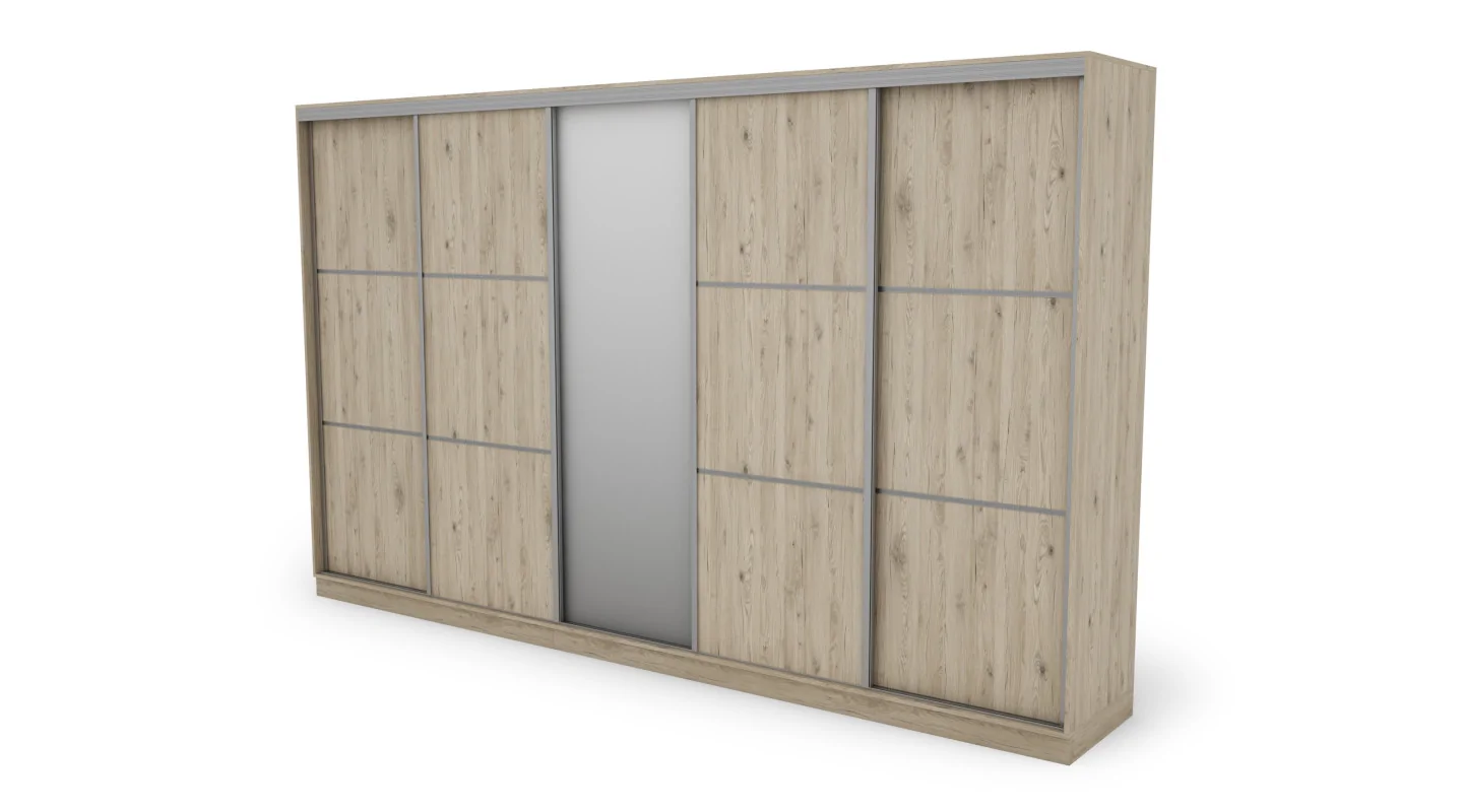 Szafa przesuwna 400x244 cm dąb bordeaux z lustrem - Velaro | eMeblast