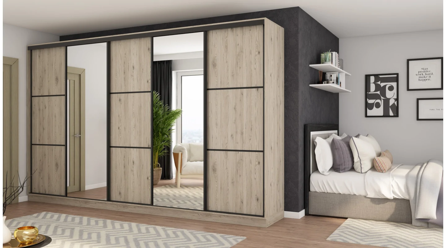 Szafa przesuwna 400x244 cm dąb bordeaux 2 lustra - Velaro | eMeblast