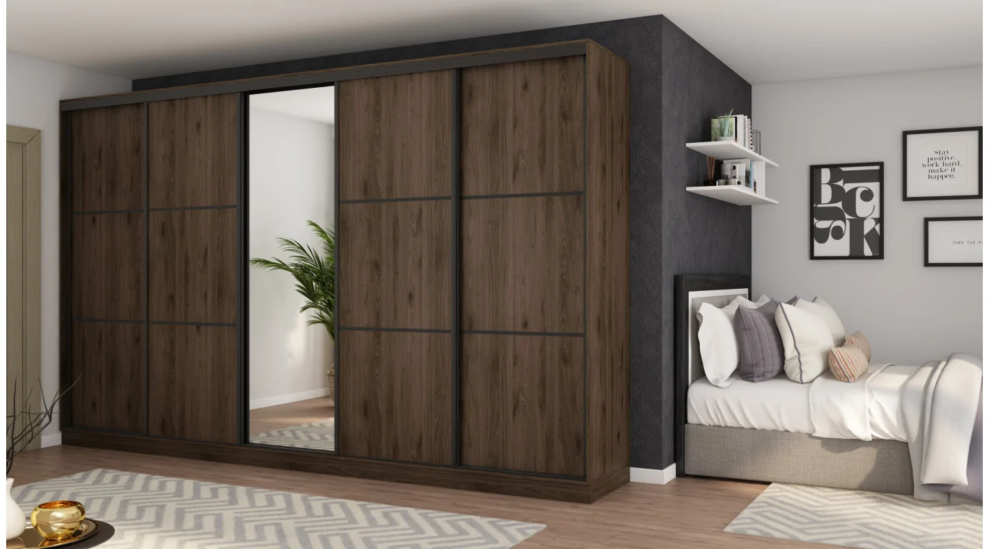 Szafa przesuwna 400x244 cm orzech okapi z lustrem - Velaro | eMeblast