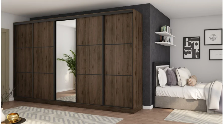 Szafa przesuwna 400x244 cm orzech okapi z lustrem - Velaro | eMeblast