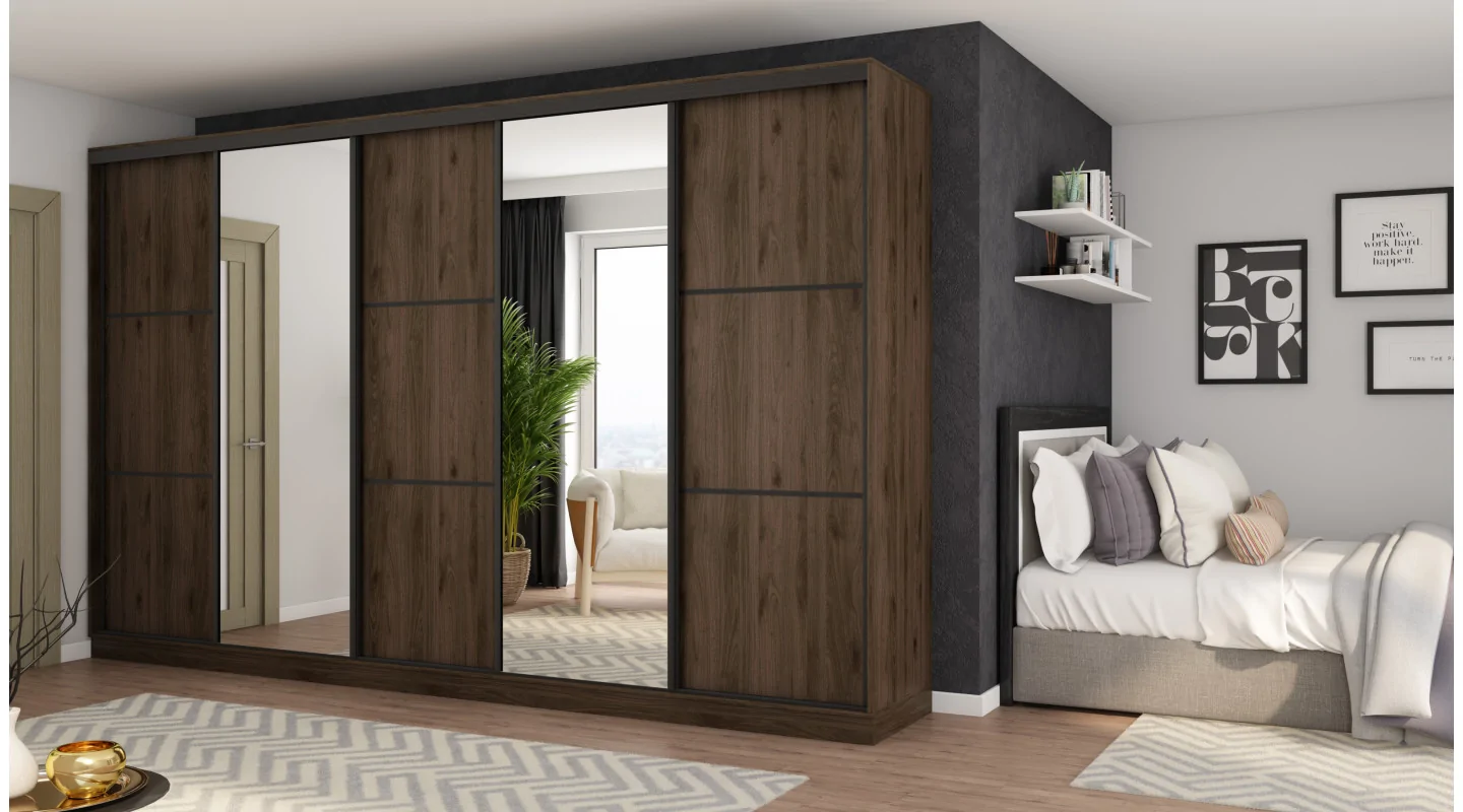 Szafa przesuwna 400x244 cm orzech okapi 2 lustra - Velaro | eMeblast