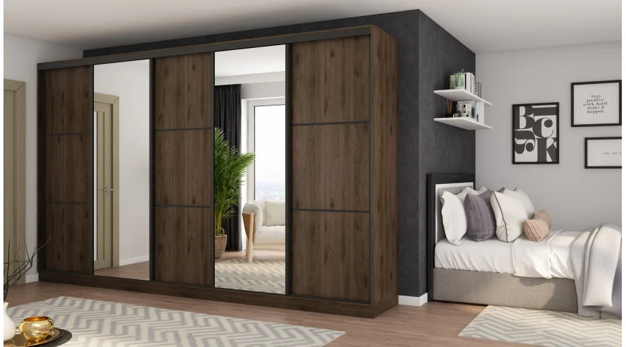 Szafa przesuwna 400x244 cm orzech okapi 2 lustra - Velaro | eMeblast