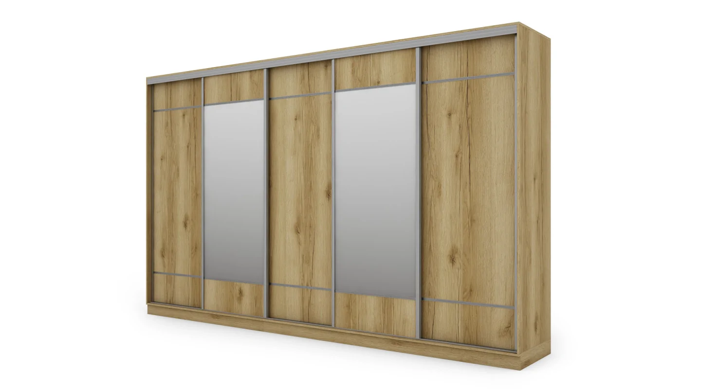 Szafa przesuwna 400x244 cm dąb grand naturalny 2 lustra - Velaro | eMeblast