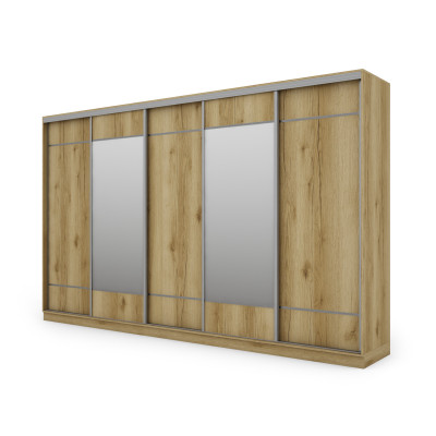 Szafa przesuwna 400x244 cm dąb grand naturalny 2 lustra - Velaro