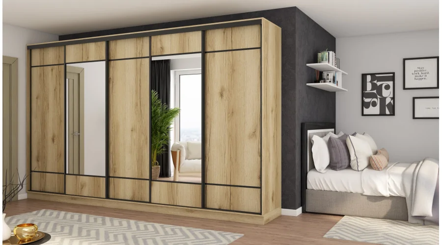 Szafa przesuwna 400x244 cm dąb grand naturalny 2 lustra - Velaro | eMeblast