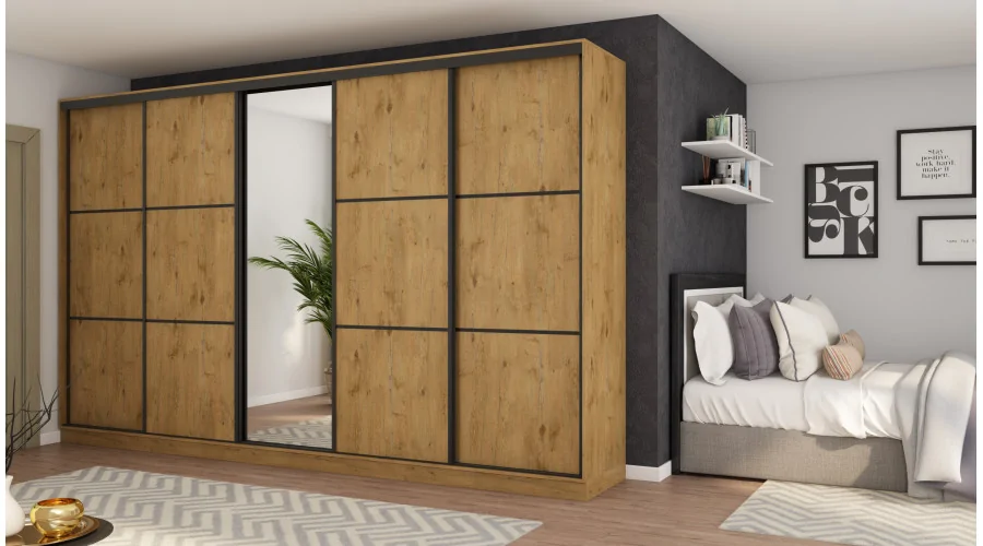 Szafa przesuwna 400x244 cm dąb lancelot z lustrem - Velaro | eMeblast