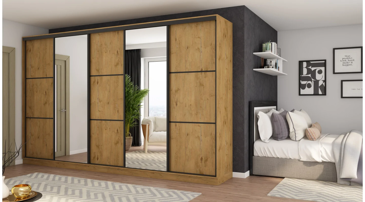 Szafa przesuwna 400x244 cm dąb lancelot 2 lustra - Velaro | eMeblast