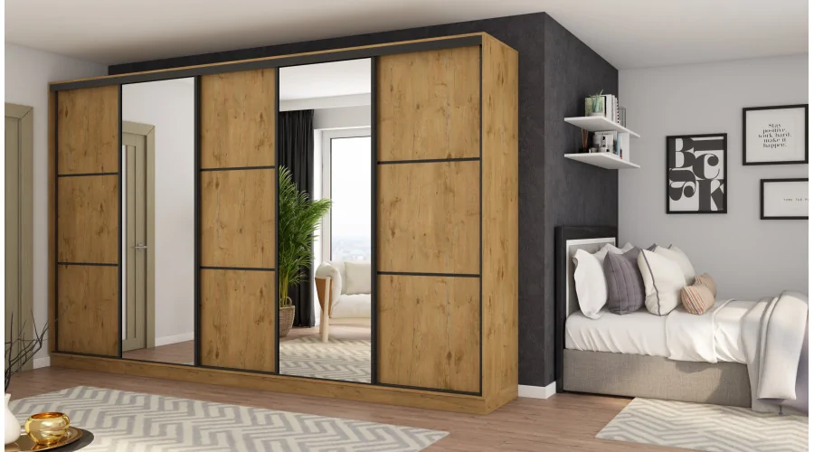 Szafa przesuwna 400x244 cm dąb lancelot 2 lustra - Velaro | eMeblast