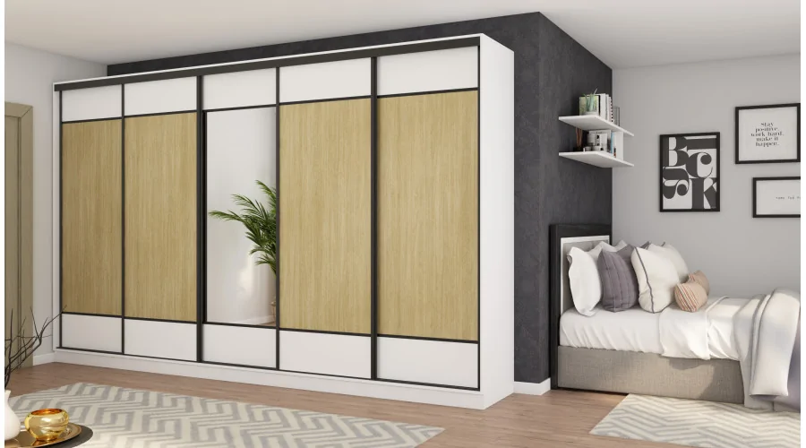 Szafa przesuwna 400x244 cm biel /jodełka scandi z lustrem - Velaro | eMeblast