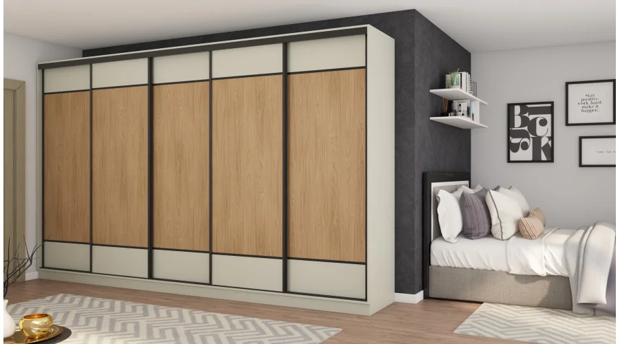 Szafa przesuwna 400x244 cm kaszmirowy beż /dąb casella - Velaro | eMeblast