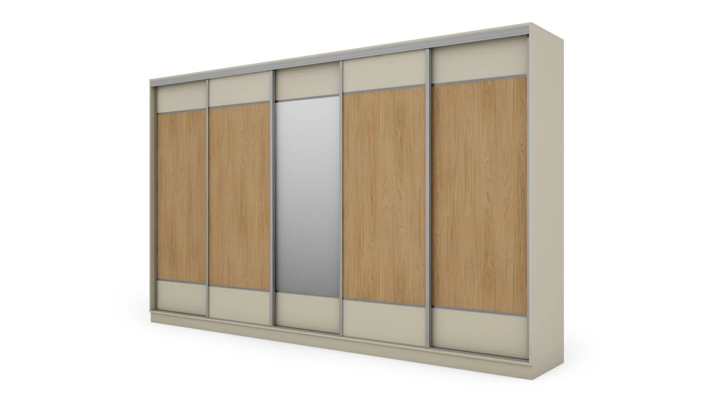 Szafa przesuwna 400x244 cm kaszmirowy beż /dąb casella z lustrem - Velaro | eMeblast