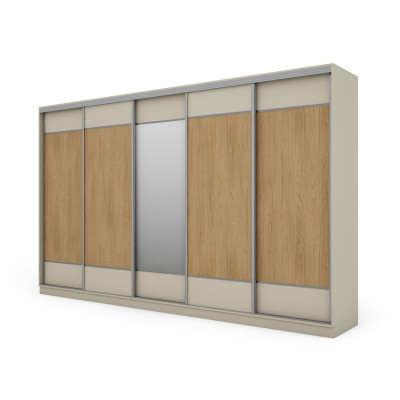 Szafa przesuwna 400x244 cm kaszmirowy beż /dąb casella z lustrem - Velaro