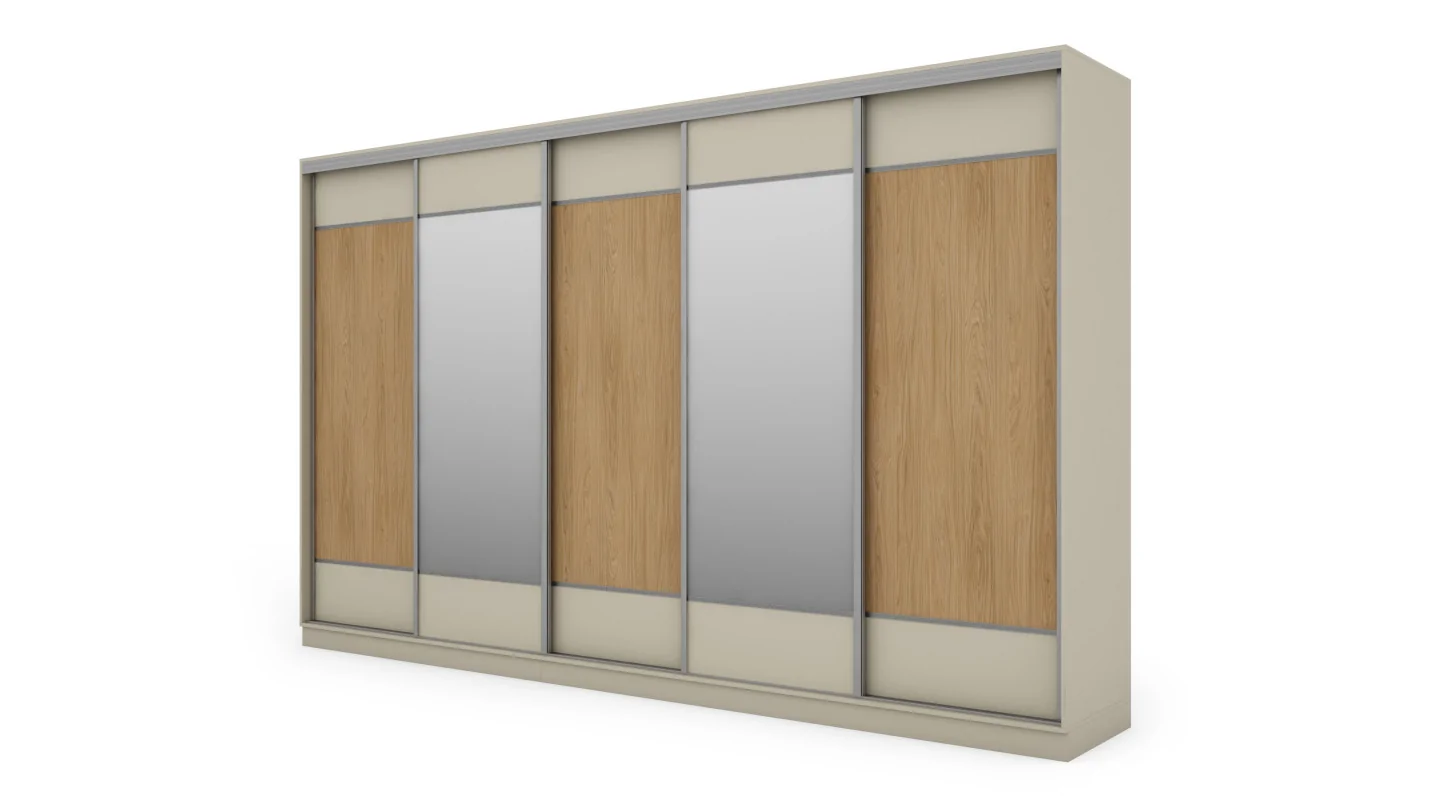 Szafa przesuwna 400x244 cm kaszmirowy beż /dąb casella 2 lustra - Velaro | eMeblast