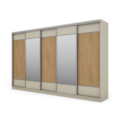 Szafa przesuwna 400x244 cm kaszmirowy beż /dąb casella 2 lustra - Velaro