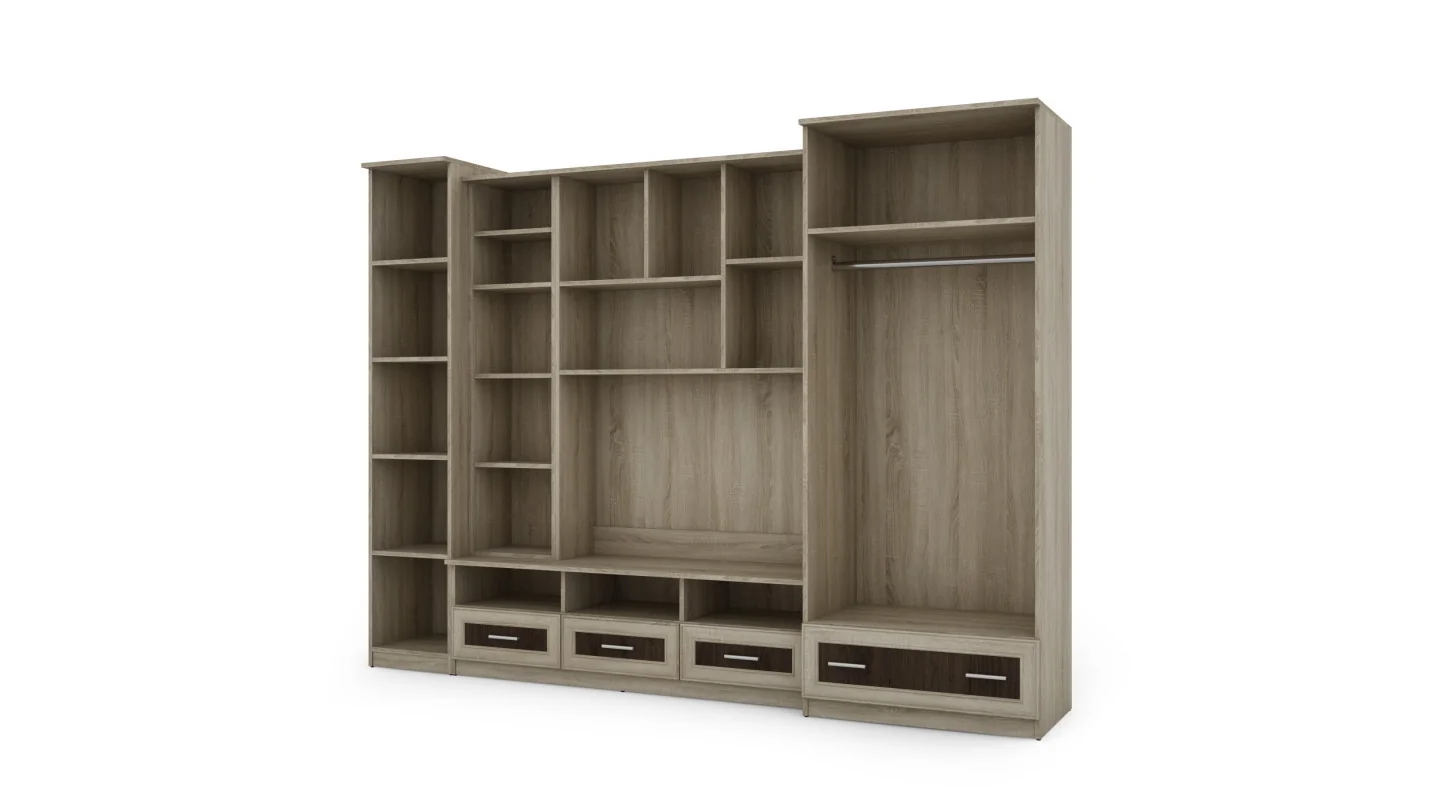 Meblościanka pokojowa z dużą szafą i słupkiem 270×200 cm Sonoma Jasna / Orzech Okapi – BOSMAN