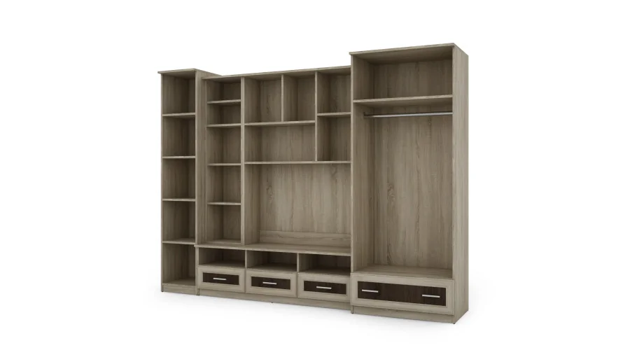 Meblościanka pokojowa z dużą szafą i słupkiem 270×200 cm Sonoma Jasna / Orzech Okapi – BOSMAN