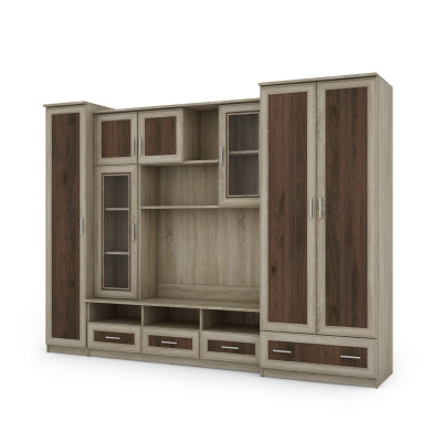 Meblościanka pokojowa z dużą szafą i słupkiem 270×200 cm Sonoma Jasna / Orzech Okapi – BOSMAN