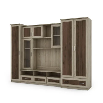 Meblościanka pokojowa z dużą szafą i słupkiem 270×200 cm Sonoma Jasna / Orzech Okapi – BOSMAN
