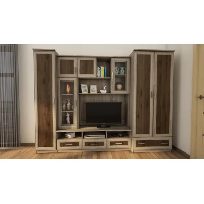 Meblościanka pokojowa z dużą szafą i słupkiem 270×200 cm Sonoma Jasna / Orzech Okapi – BOSMAN