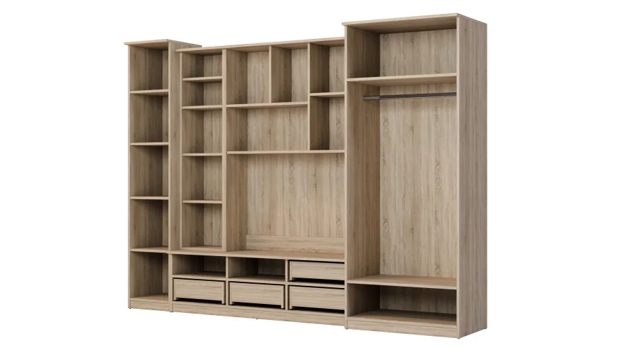 Meblościanka pokojowa z dużą szafą i słupkiem 270×200 cm Sonoma Jasna – BOSMAN