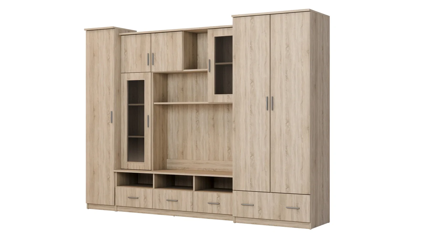 Meblościanka pokojowa z dużą szafą i słupkiem 270×200 cm Sonoma Jasna – BOSMAN