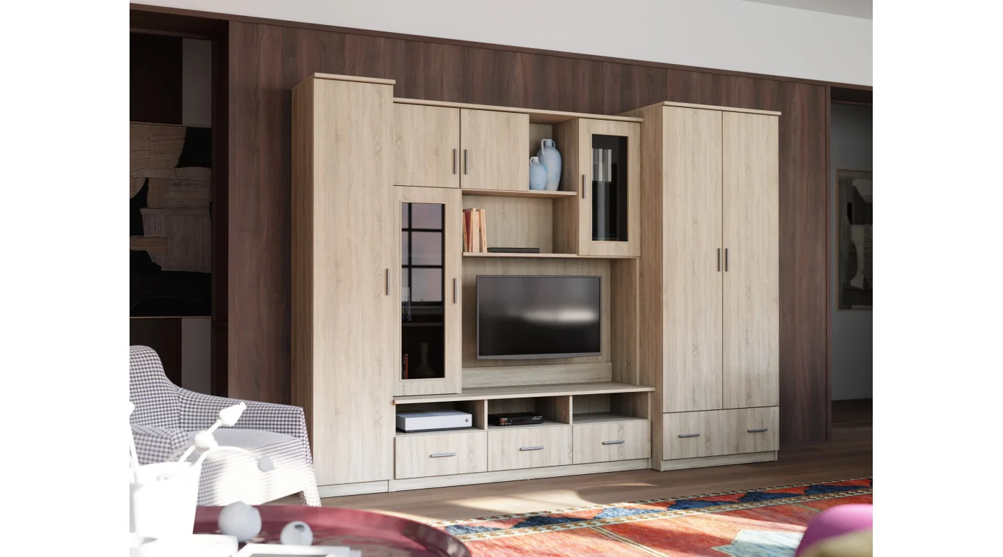 Meblościanka pokojowa z dużą szafą i słupkiem 270×200 cm Sonoma Jasna – BOSMAN