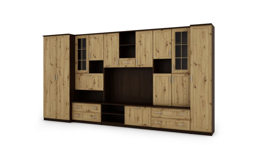 Meblościanka z barkiem i szafą, RTV 400×210 cm Sonoma Ciemna / Dąb Artisan – CYKLON Meblościanka z barkiem i szafą, RTV 400×210 cm Sonoma Ciemna / Dąb Artisan – CYKLON