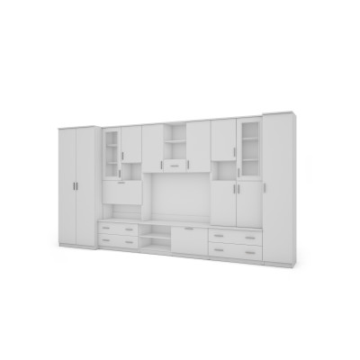 Pojemna meblościanka, szerokość 400 cm, szafy, szafki, RTV, półki, barek - CYKLON Biel Arktyczna
