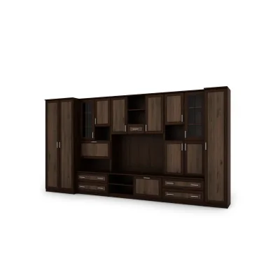 Meblościanka z barkiem i szafą, RTV 400×210 cm Sonoma Ciemna / Orzech Okapi – CYKLON