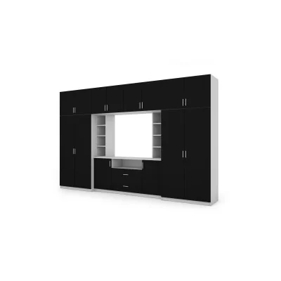 Elegancka meblościanka z szafami i półką RTV 380×240 cm Biel / Czarny – DAKO