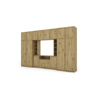 Elegancka meblościanka z szafami i półką RTV 380×240 cm Dąb Artisan – DAKO