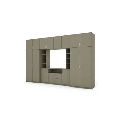 Elegancka meblościanka z szafami i półką RTV 380×240 cm Eukaliptus – DAKO